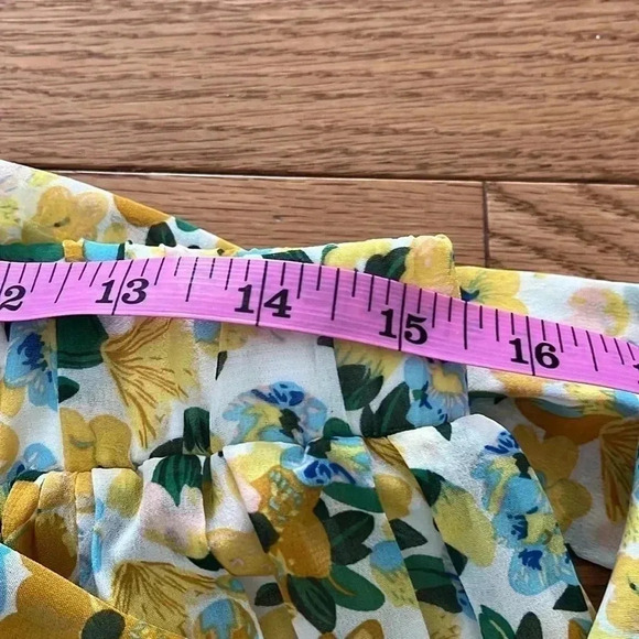 [L]Joie yellow Floral Maxi Lined Pleated Pull On Skirt  with Waist Belt - Picture 6 of 10